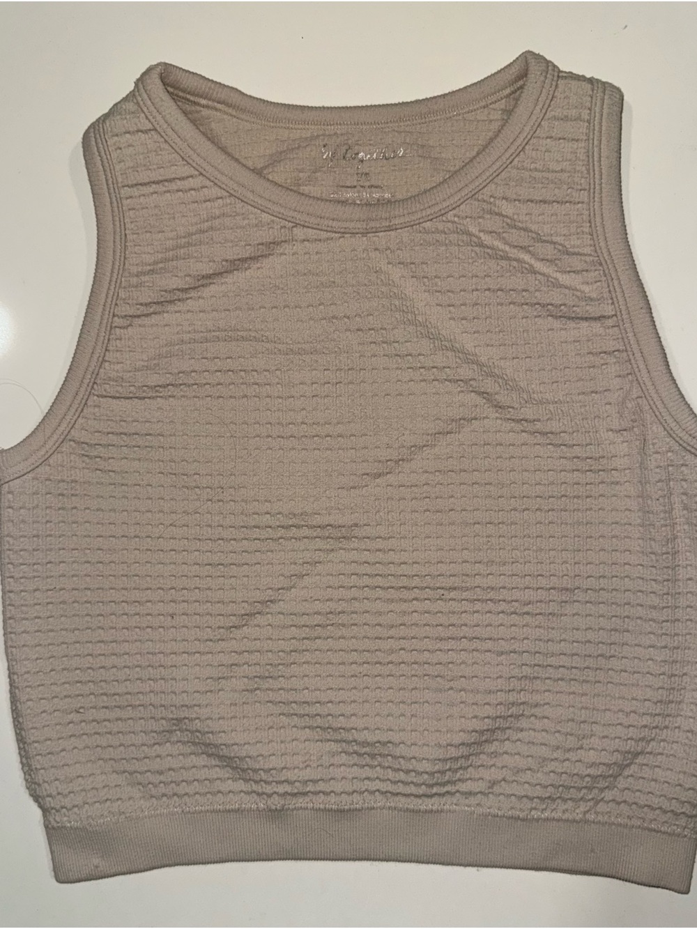 By Together Waffle-Knit Crew Neck Tank Top in Taupe